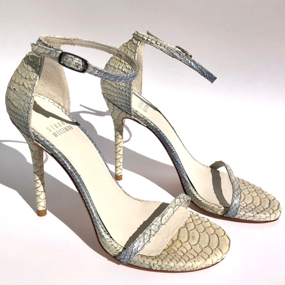 Stuart Weitzman Nudistsong Stiletto Heels Women 6M Ankle Strap Sandal Python